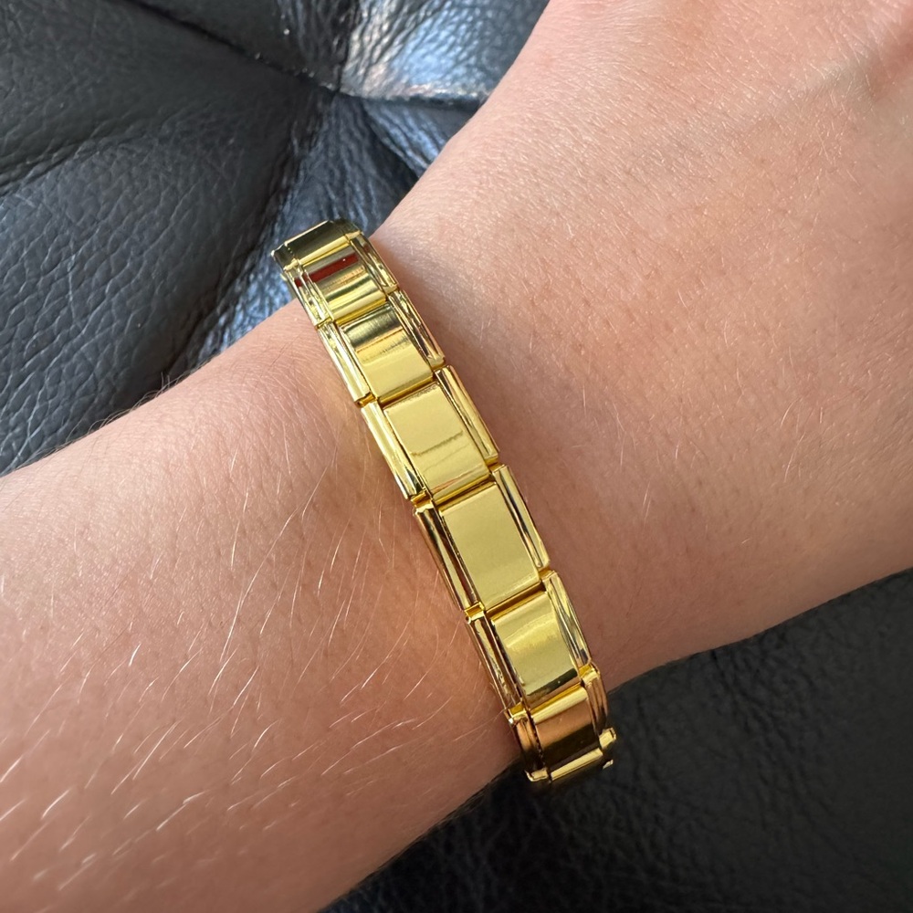 Elegant Gold-Tone Stainless Steel Italian Charm Bracelet